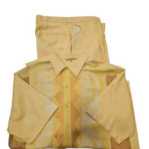 Vintage Beige and Brown Short Sleeve Shirt and Pants Set
